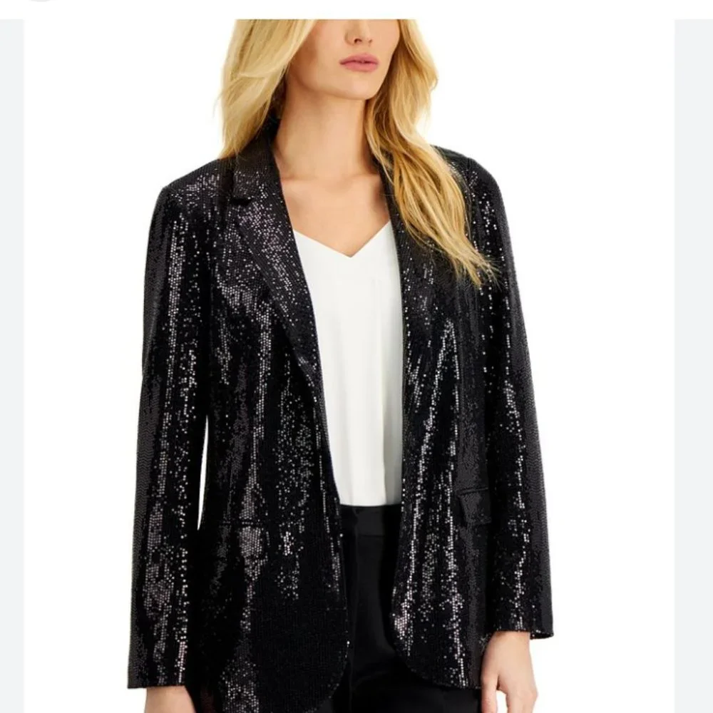 NWT T TAHARI Women's Sequined Open-Front Blazer